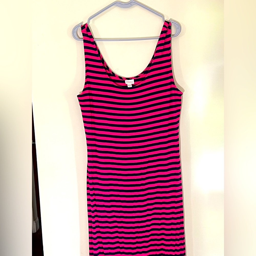 Merona bright pink/navy blue striped maxi dress.